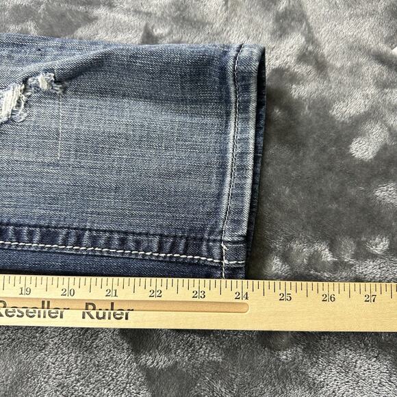 Miss Me Jeans Womens 27 Blue Capri JE5152P10 Embroidered Distressed Rhinestones - Picture 12 of 13